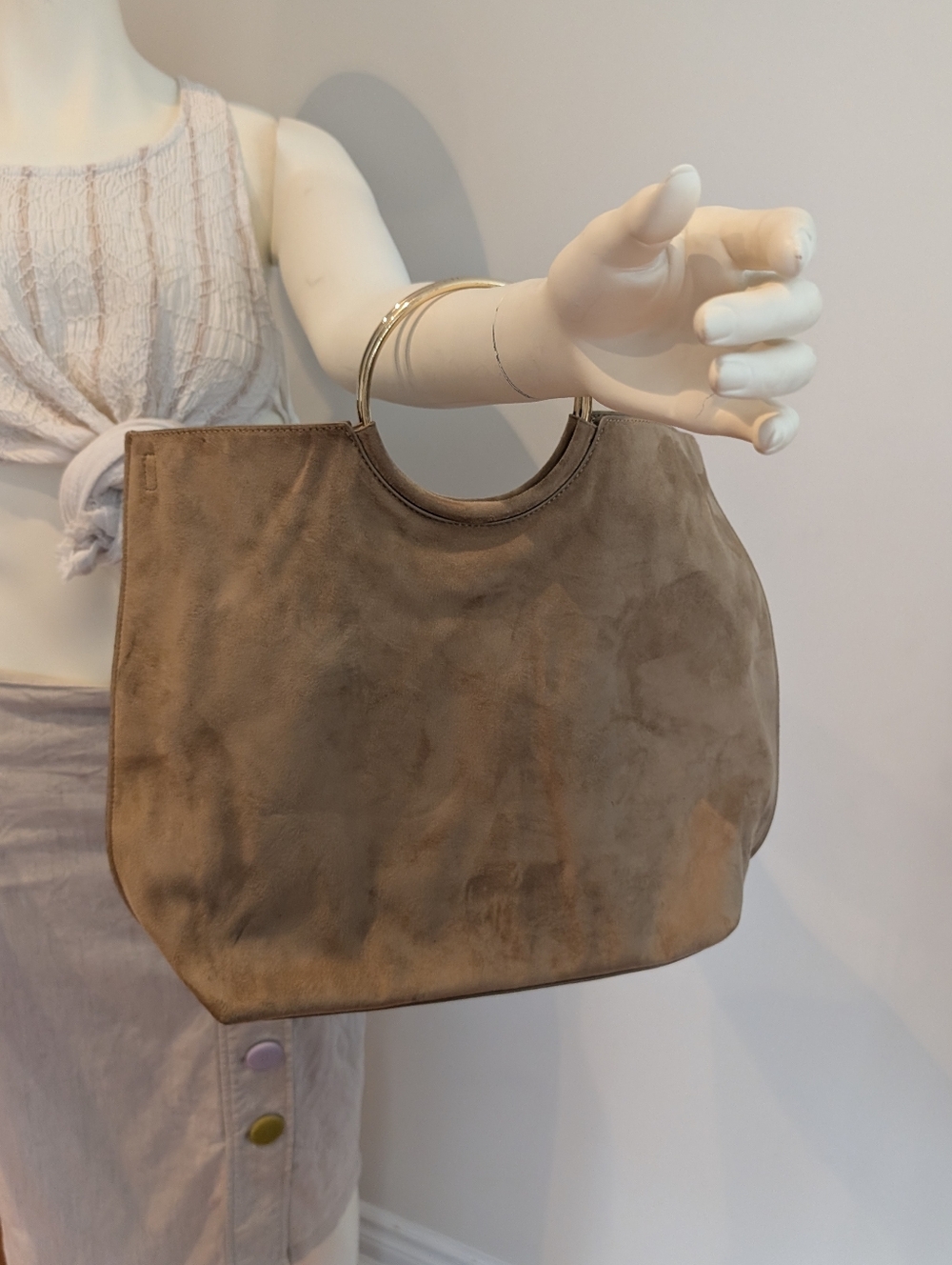 Suede-Like Purse With Gold Bangle Handle